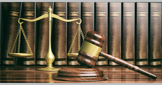 Justice scale, gavel and law books. 3d illustration